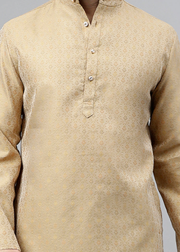 Cream Viscose Jacquard Long Kurta Shipping Discount Sale