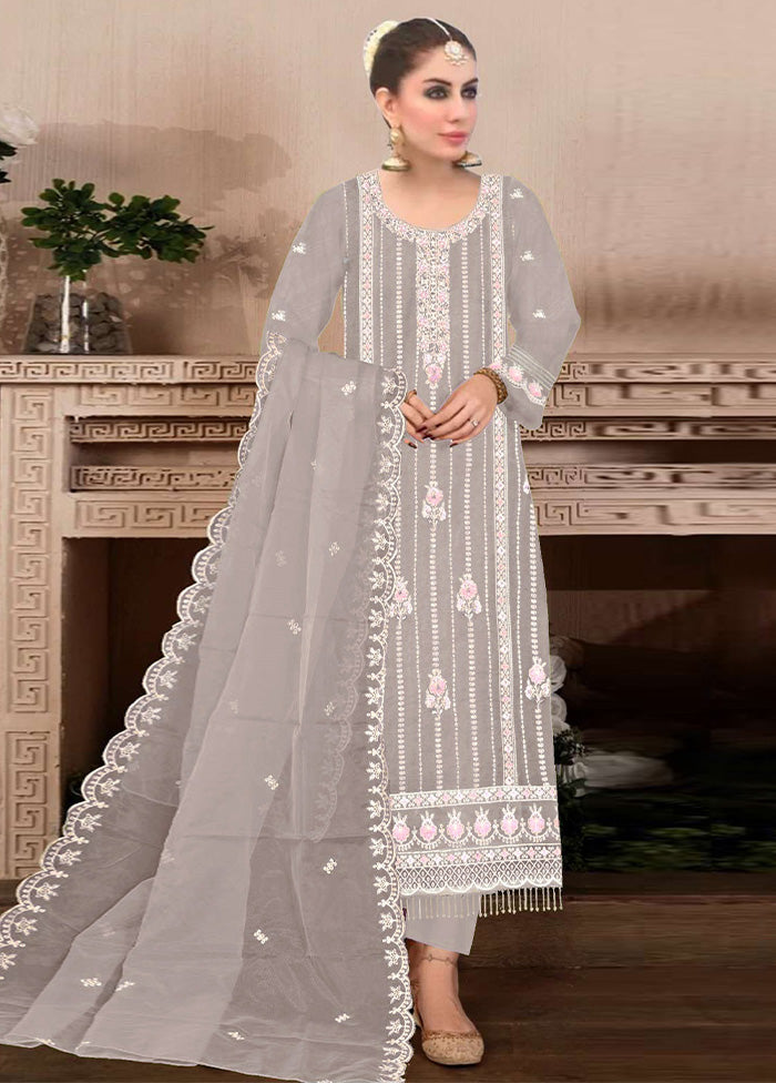 3 Pc Beige Semi Stitched Georgette Suit Set Sale Wide Range Of