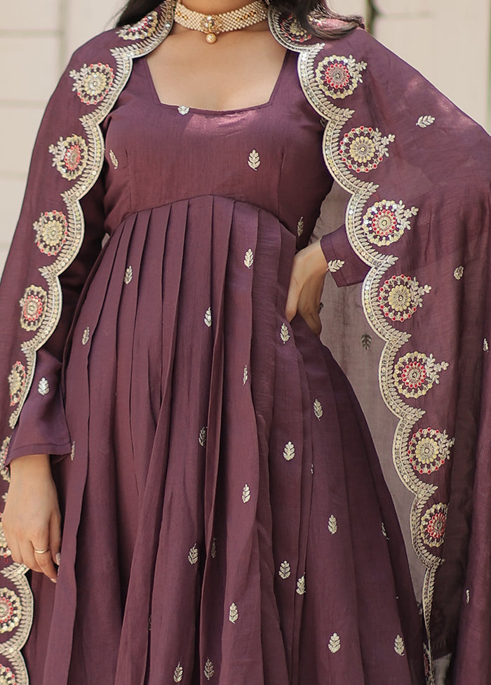 Purple Readymade Silk Long Indian Dress With Dupatta Store Sale Online