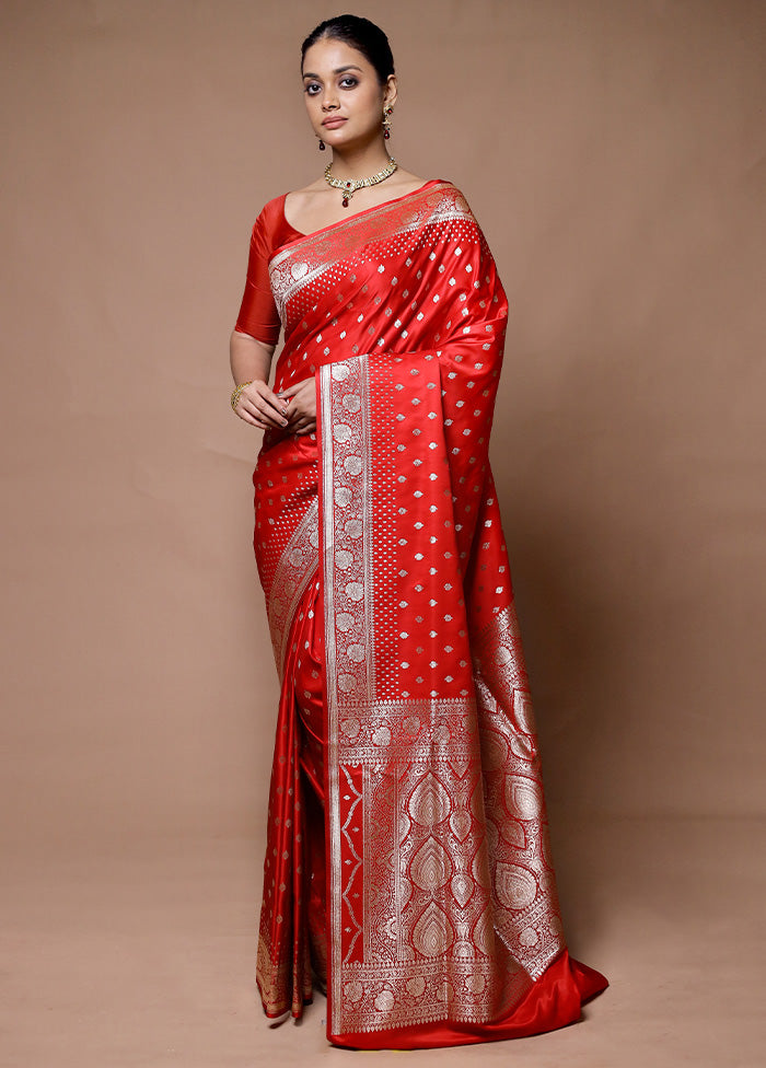 Red Banarasi Silk Saree With Blouse Piece Free Shipping Limited Edition