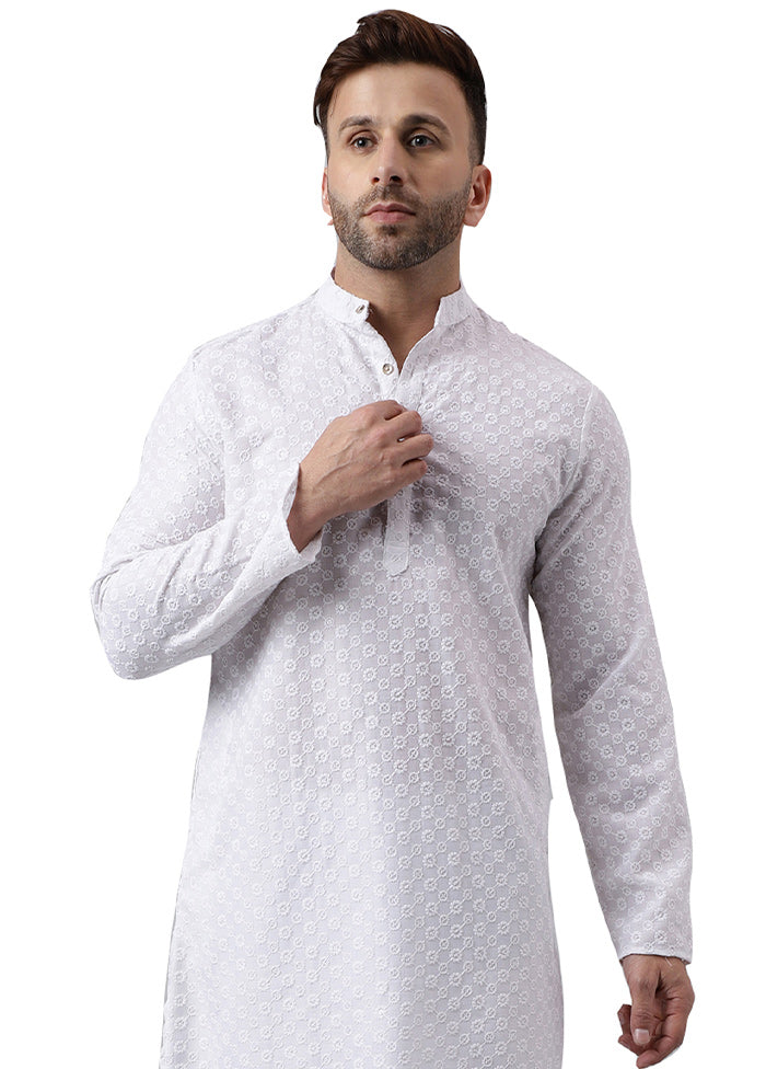 White Silk Embroidered Kurta Clearance Online