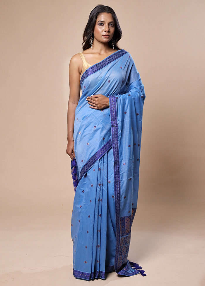 Blue Assam Silk Saree With Blouse Piece Clearance Big Sale