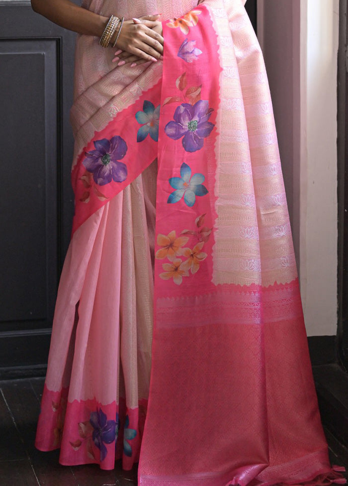 Pink Spun Silk Saree With Blouse Piece Buy Cheap Genuine