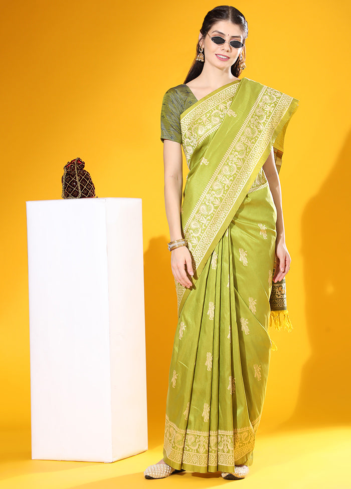 Mehendi Spun Silk Saree With Blouse Piece Wide Range Of Online