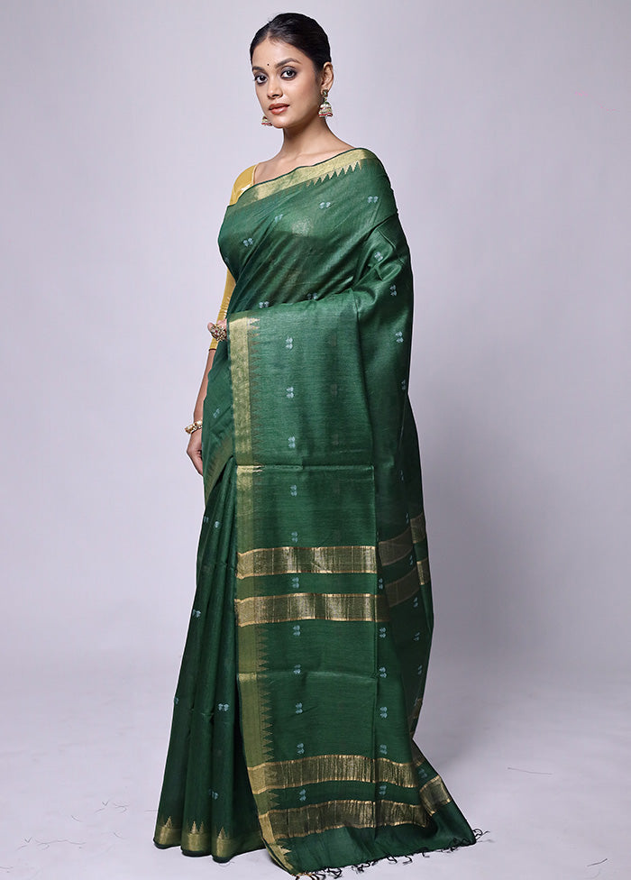 Green Tussar Silk Saree With Blouse Piece Fashionable