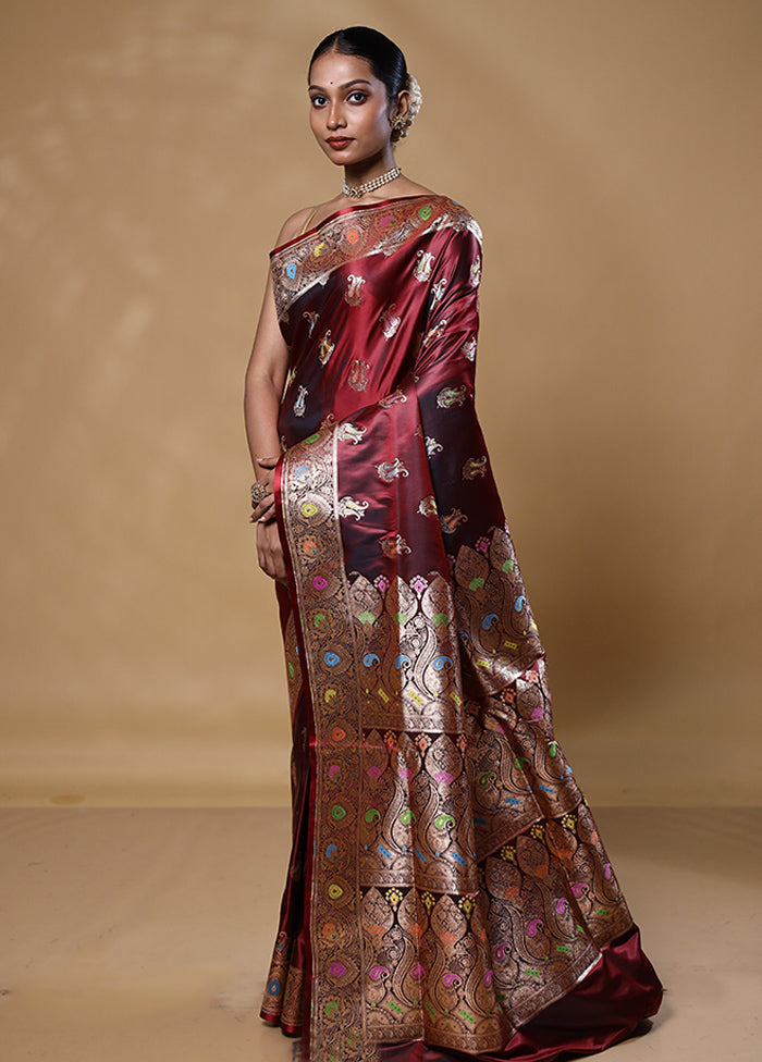 Brown Banarasi Silk Saree With Blouse Piece Brand New Unisex Sale Online