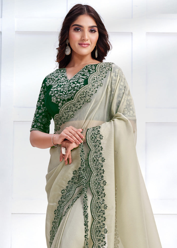 Off White Net Saree With Blouse Piece Official Site For Sale