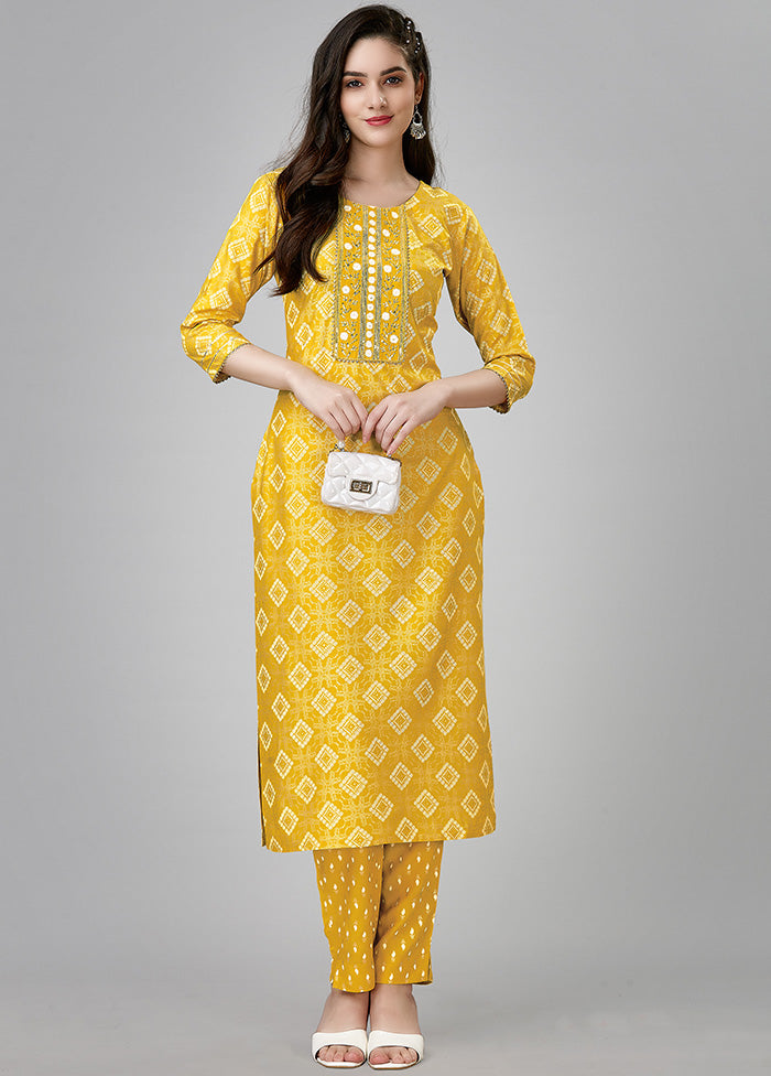 2 Pc Yellow Readymade Rayon Kurti Set Clearance For Nice