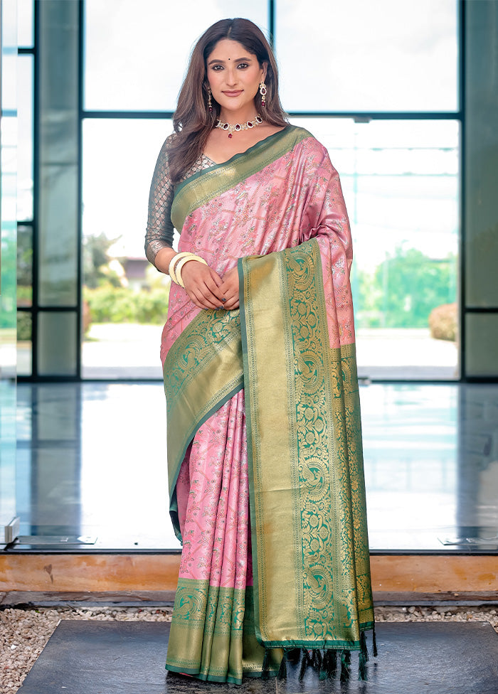 Baby Pink Spun Silk Saree With Blouse Piece Clearance Amazing Pice