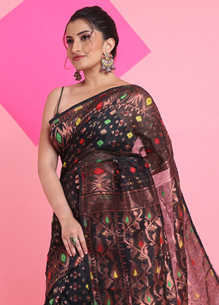 Black Cotton Woven Work Saree Without Blouse Piece Outlet Find Great