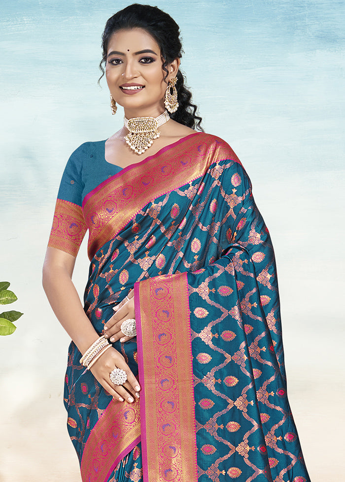 Blue Dupion Silk Saree With Blouse Piece Discount Best Place