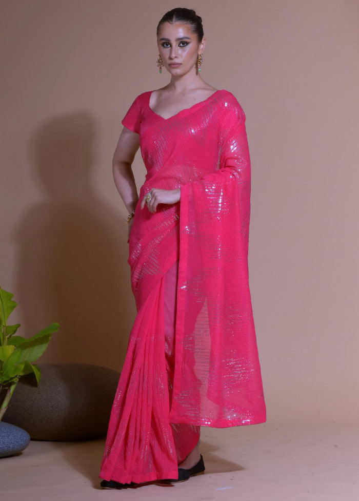 Pink Georgette Saree With Blouse Piece Buy Cheap Find Great