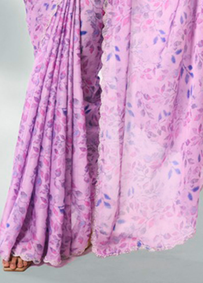 Lavender Georgette Saree With Blouse Piece Sale Fast Delivery