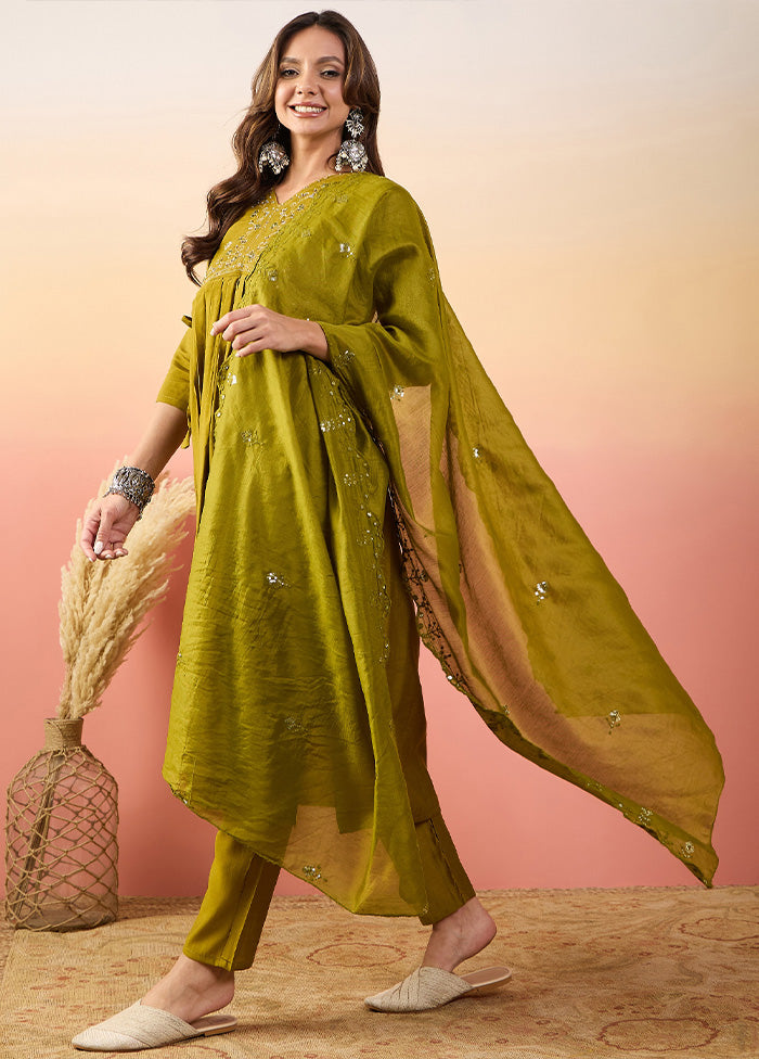 3 Pc Mustard Pure Readymade Silk Suit Set Clearance How Much