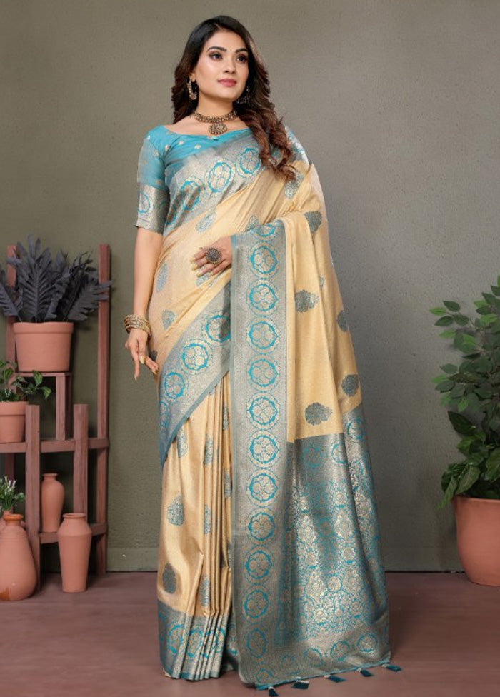 Cream Spun Silk Saree With Blouse Piece Comfortable