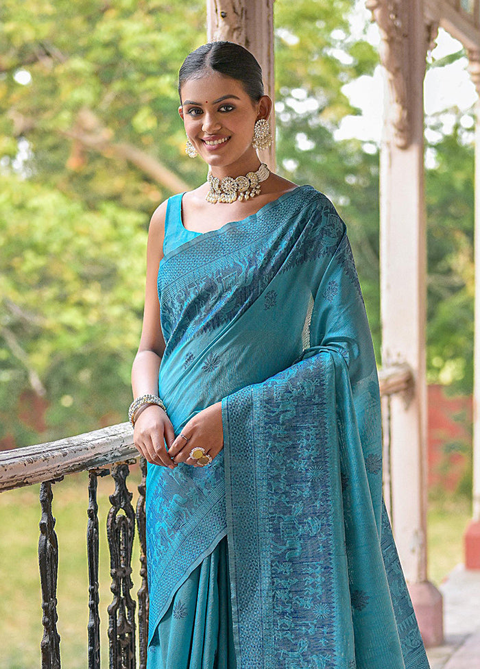 Sky Blue Spun Silk Saree With Blouse Piece Clearance Great Deals