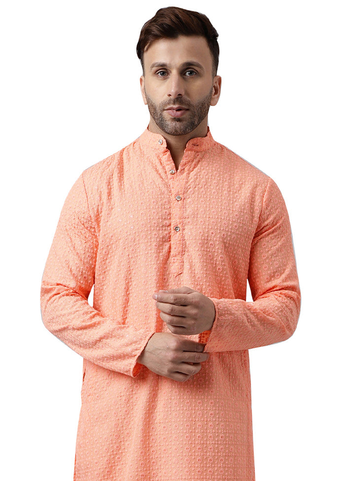 Peach Silk Embroidered Kurta Genuine Cheap Online