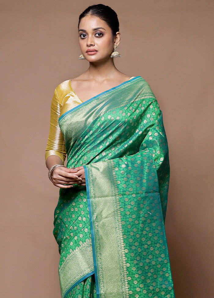 Green Kora Silk Saree With Blouse Piece Clearance Footaction