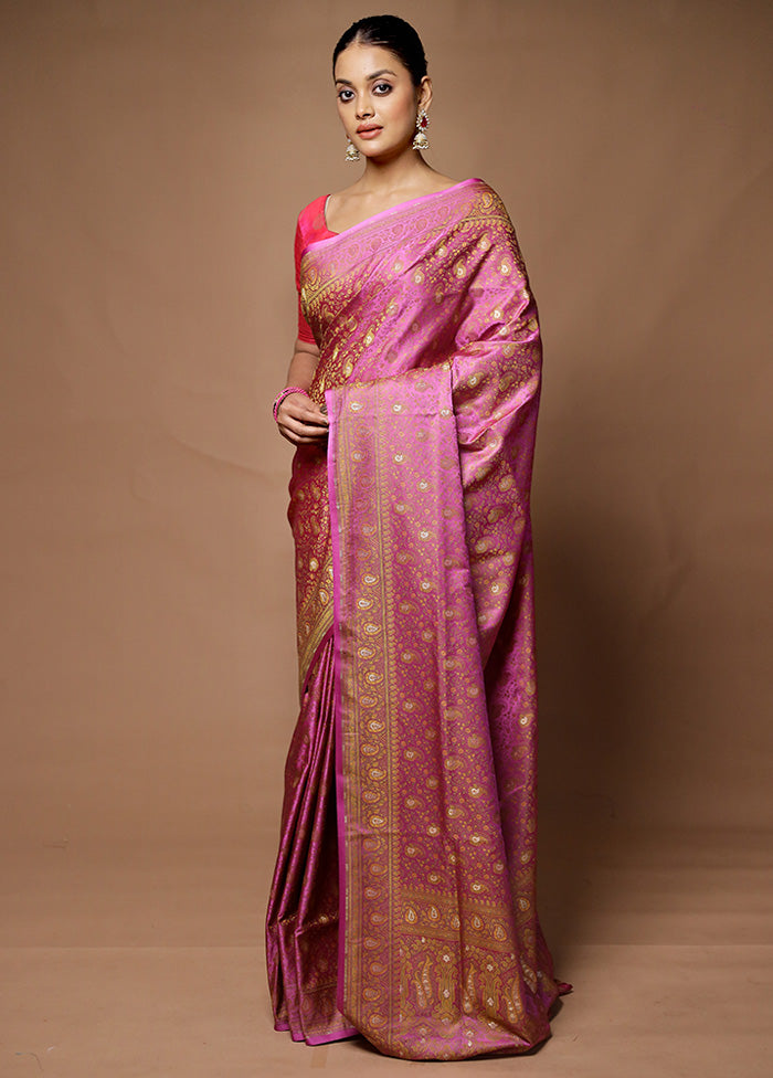 Pink Handloom Tanchoi Pure Silk Saree With Blouse Piece Sale Great Deals