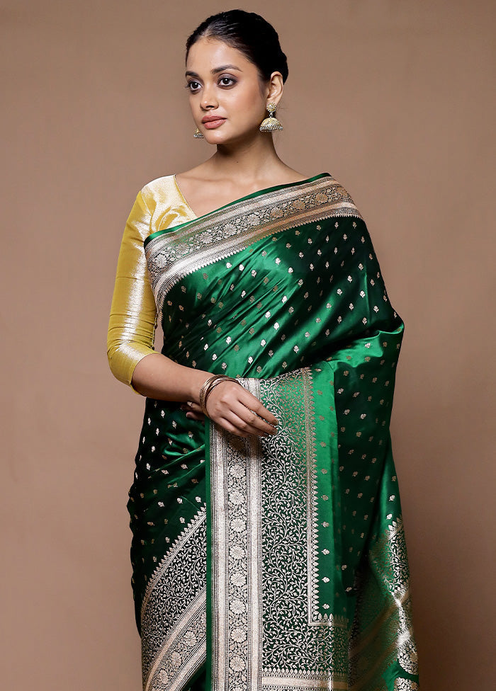 Green Banarasi Silk Saree With Blouse Piece Clearance Best Place