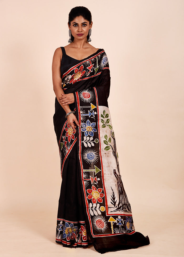 Black Printed Pure Silk Saree Without Blouse Piece Clearance Free Shipping