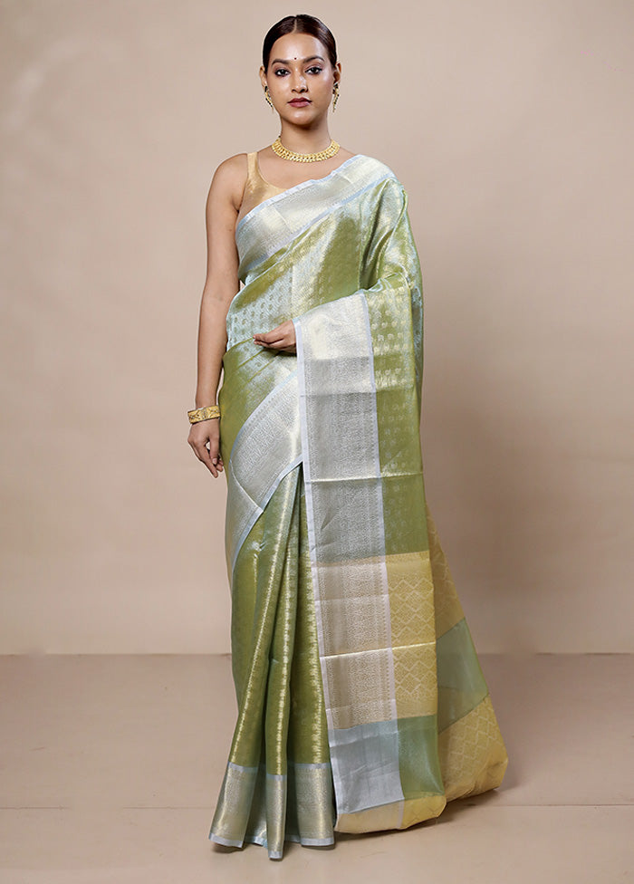 Green Tissue Silk Saree With Blouse Piece Discount Great Deals