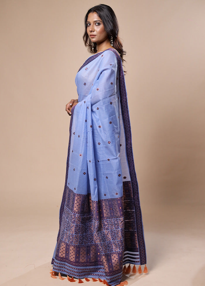 Blue Assam Silk Saree With Blouse Piece For Cheap Cheap Online