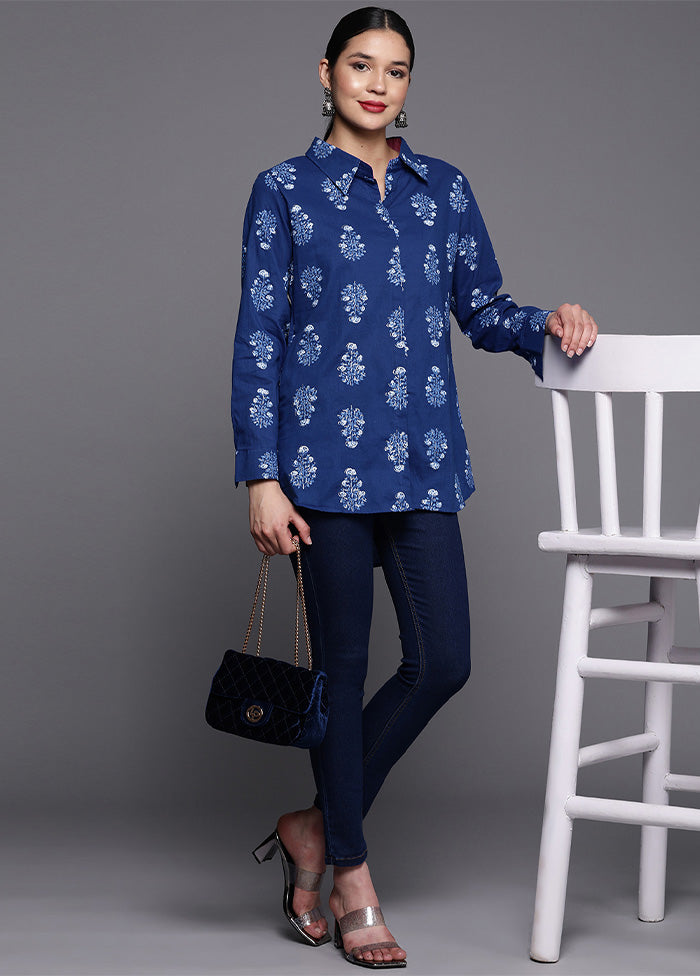 Royal Blue Readymade Polyester Tunic Best Place To Buy