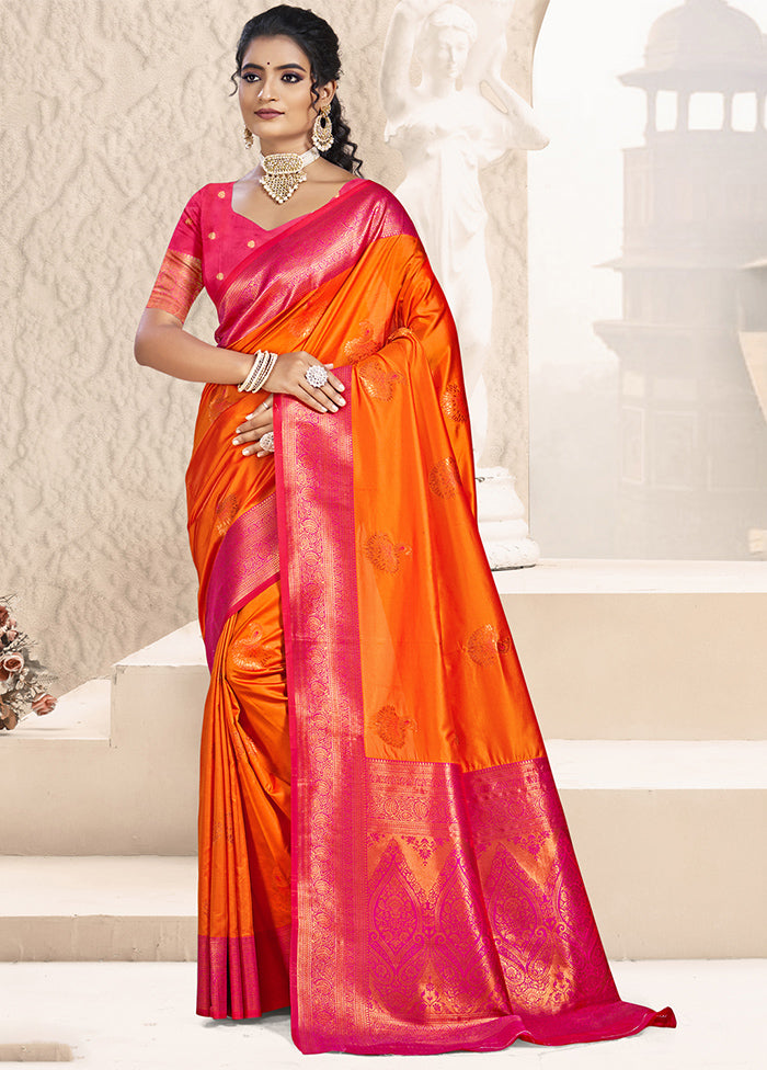 Orange Dupion Silk Saree With Blouse Piece Buy Cheap Nicekicks