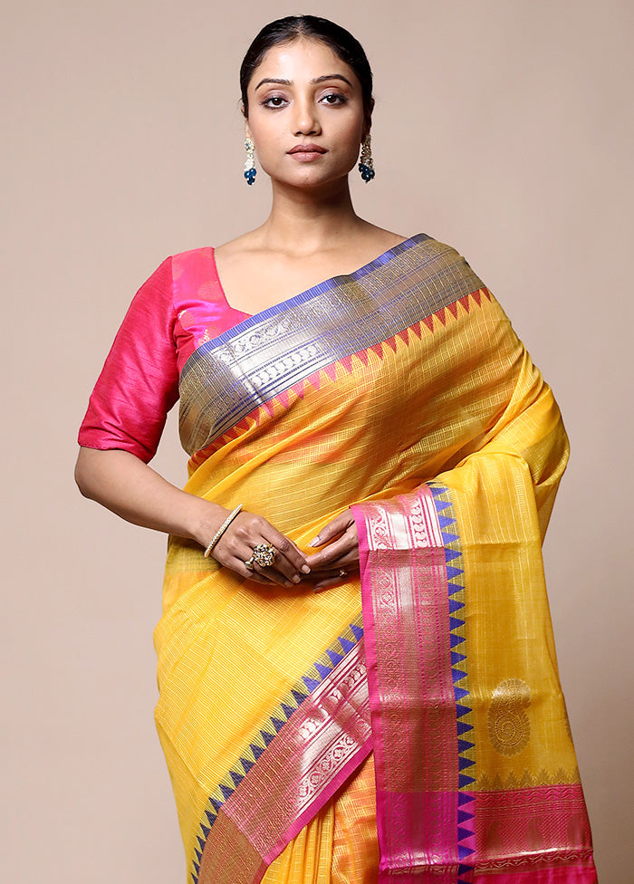 Yellow Kota Cotton Saree With Blouse Piece Best Pices