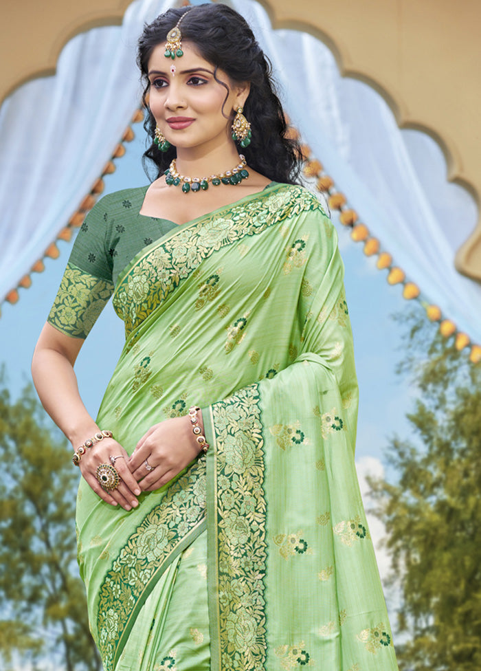 Light Green Spun Silk Saree With Blouse Piece Discount Best Seller