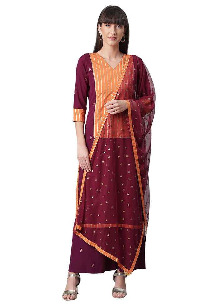 3 Pc Burgundy Readymade Silk Dupatta Suit Set Cheap Sale Really