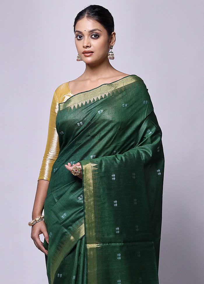 Green Tussar Silk Saree With Blouse Piece Fashionable