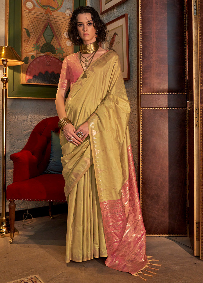 Light Yellow Tussar Silk Saree With Blouse Piece Order