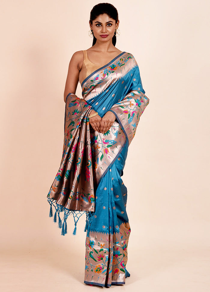 Blue Dupion Silk Saree With Blouse Piece Cheap Best Wholesale