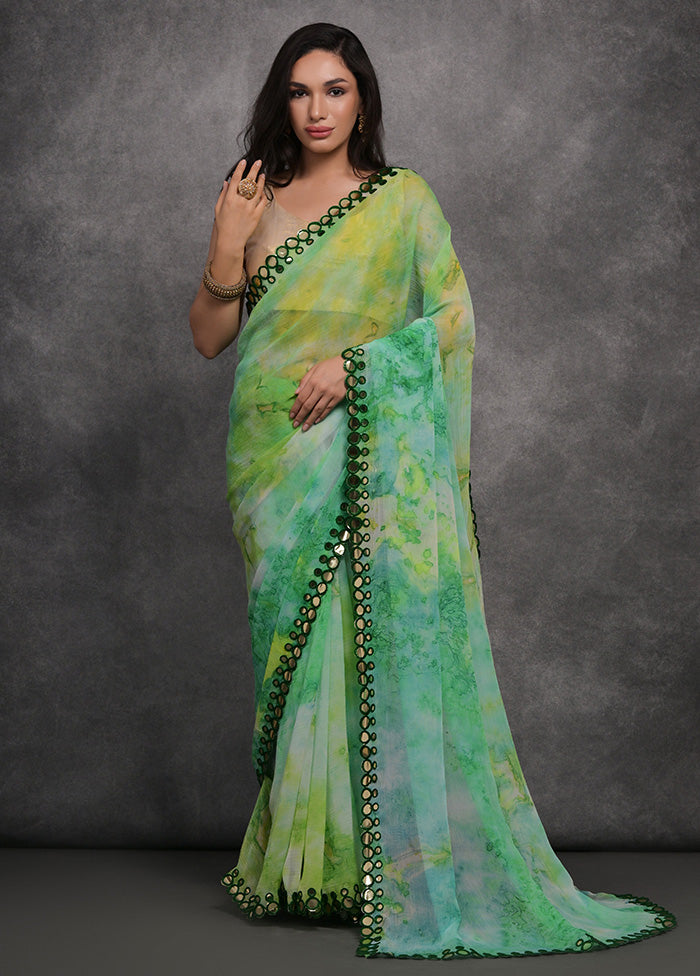 Green Chiffon Silk Saree With Blouse Piece Outlet Geniue Stockist