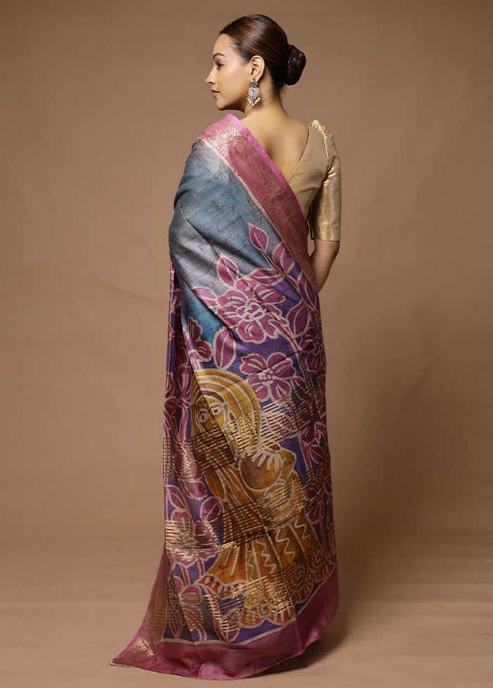 Grey Tussar Silk Saree With Blouse Piece Buy Cheap Visit New