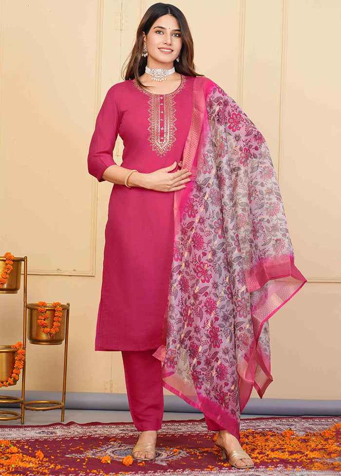 3 Pc Pink Readymade Viscose Suit Set Low Pice Sale Online