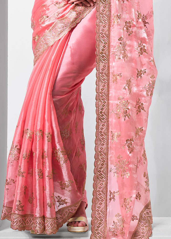 Coral Spun Silk Saree With Blouse Piece Best Pices Online