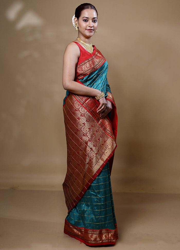 Blue Kanjivaram Silk Saree With Blouse Piece Cheap Free Shipping