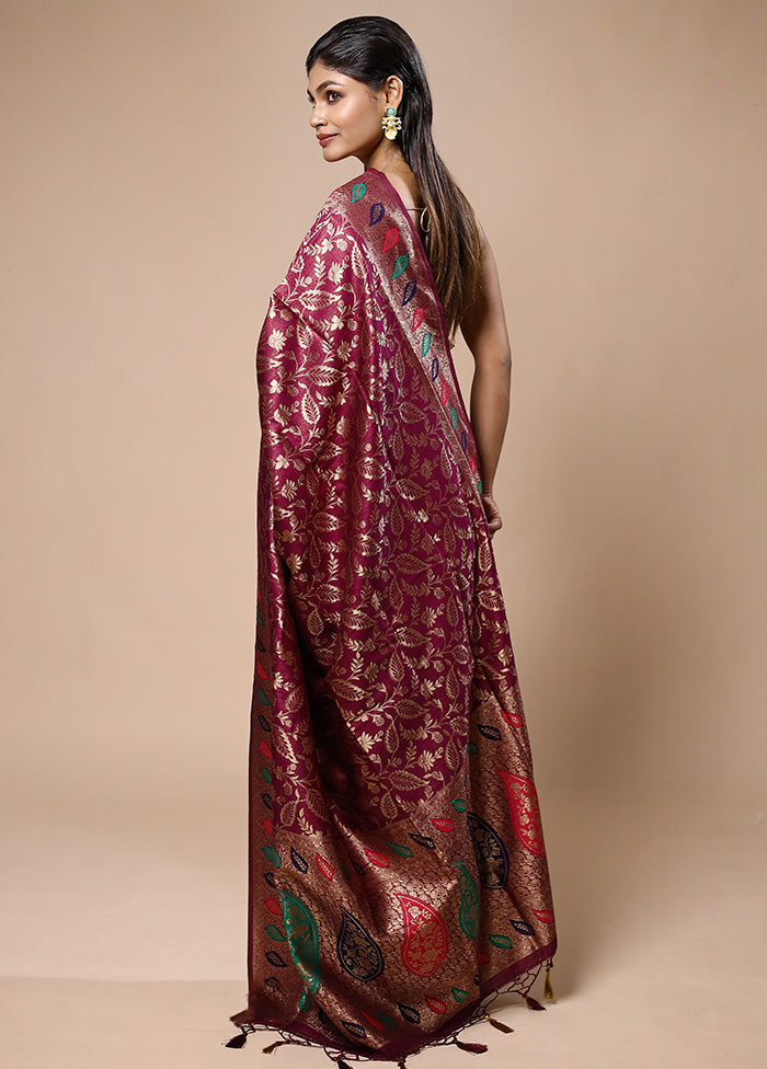 Wine Dupion Silk Saree With Blouse Piece Best For Sale