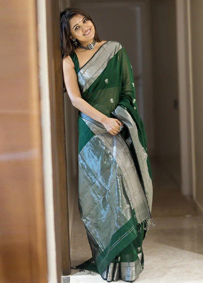 Green Cotton Saree With Blouse Piece View Cheap Online