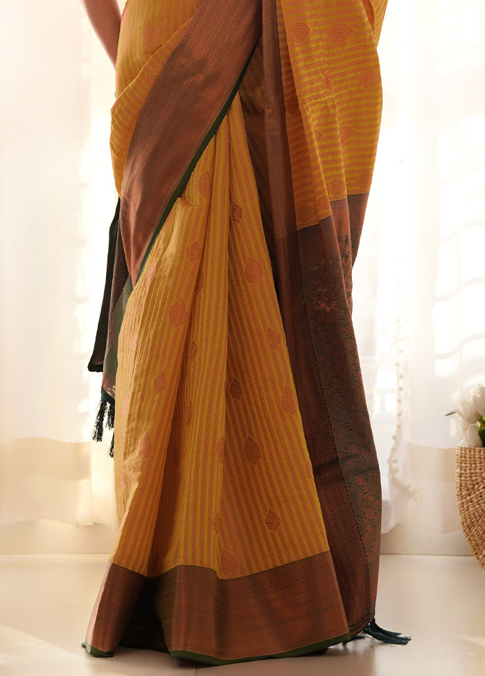 Mustard Kanjivaram Silk Saree With Blouse Piece For Sale Cheap Pice From China