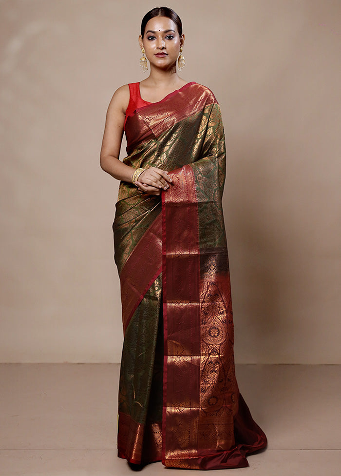 Green Kanjivaram Silk Saree With Blouse Piece Latest Collections Online