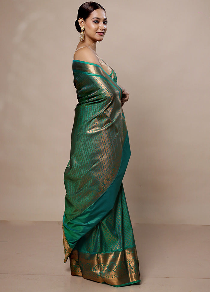 Green Kanjivaram Silk Saree With Blouse Piece With Credit Card Online