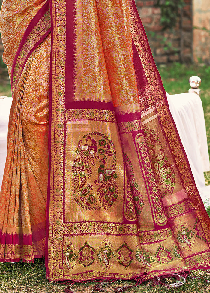 Orange Spun Silk Saree With Blouse Piece Outlet Excellent