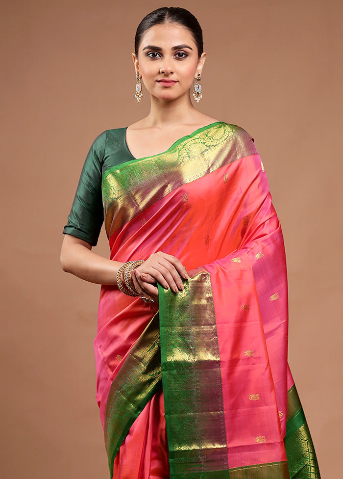 Pink Handloom Kanchipuram Pure Silk Saree With Blouse Piece Sale Cheap Pice