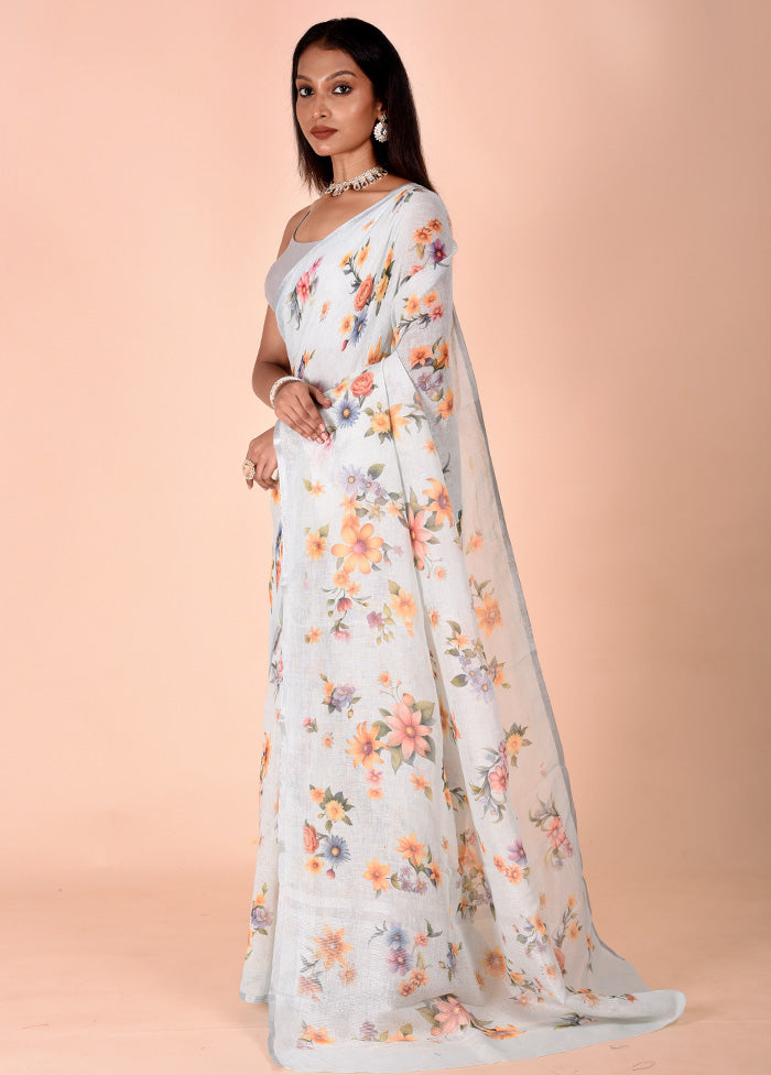 Sky blue Linen Silk Saree With Blouse Piece Sale With Credit Card