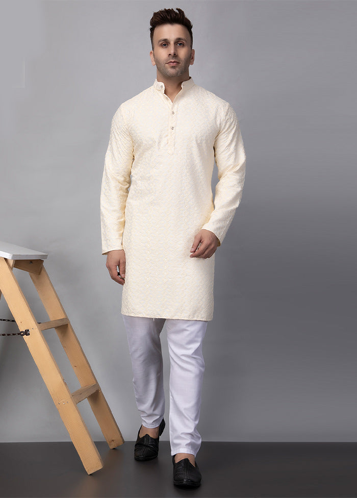 2 Pc Cream Viscose Kurta Pajama Set Discount Eastbay