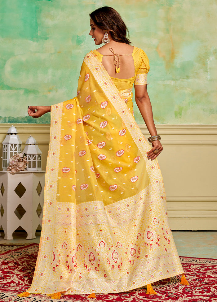 Yellow Cotton Saree With Blouse Piece Cheap Sale Shop For